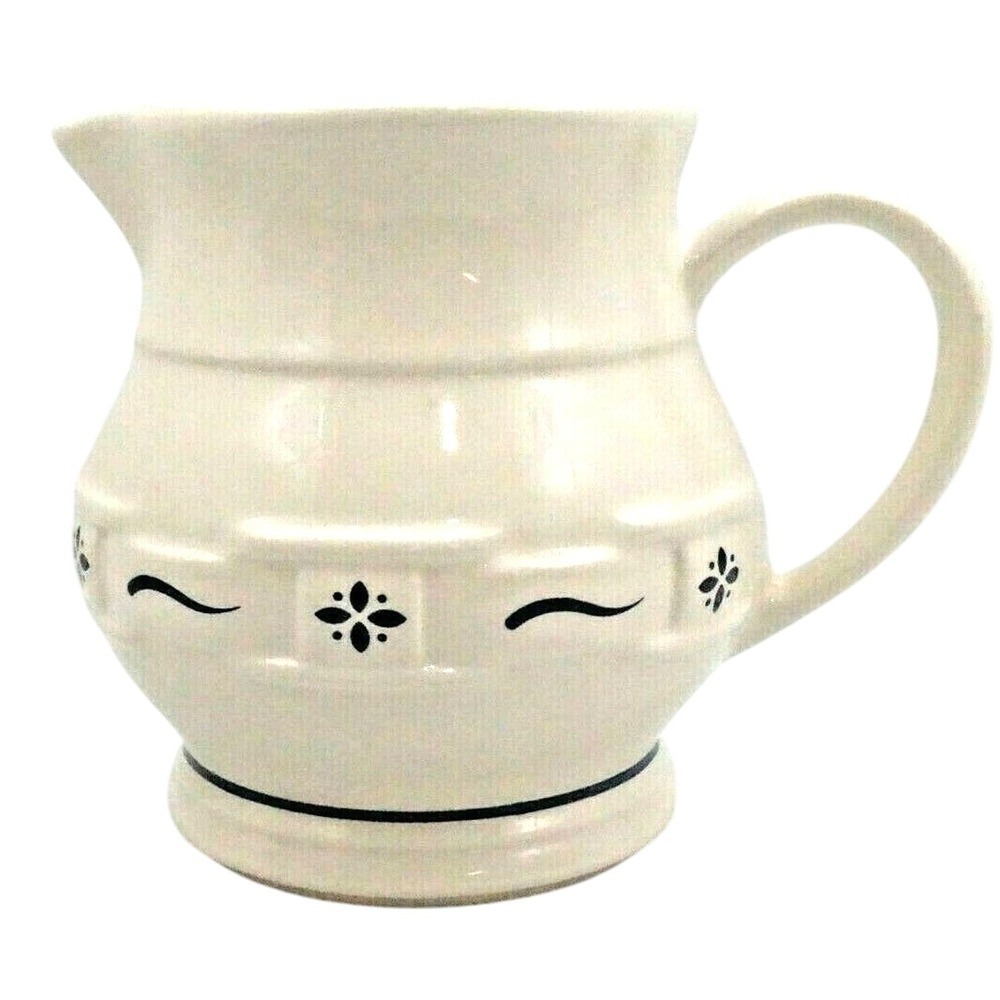 Longaberger Pottery Blue Juice Pitcher 1 Quart Woven‎ Traditions 5.75" Retired